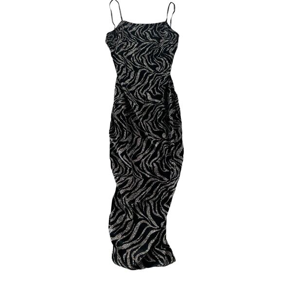 Codigo Black Zebra Animal Sparkle Glitter Sleeveless Maxi Dress Women's - Picture 1 of 5